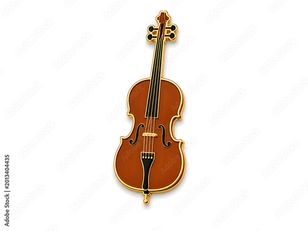 Fototapeta premium Golden violin pin with intricate detailing on white background