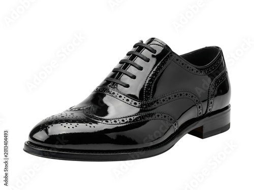 Schilderij op canvas Black patent leather wingtip oxford dress shoe with lace up smart casual pointed