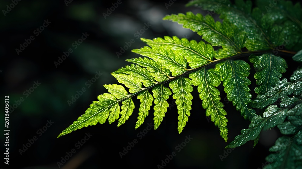 Fototapeta premium Luminous Fern Leaf Illuminated by Sunlight in Forest.