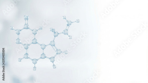 Molecular structure illustration featuring interconnected atoms and bonds on a light background, representing scientific research and chemistry concepts in a modern design
