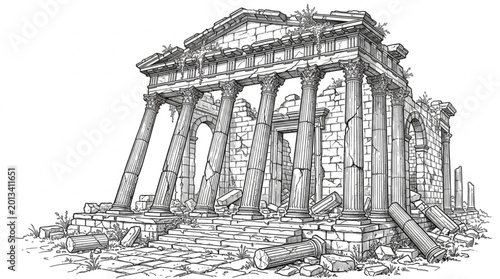 Canvastavla Ancient Greek Temple Ruins Sketch Illustration.