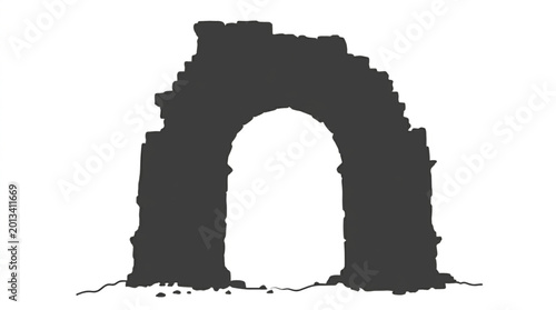 Bild auf Leinwand Ancient Roman Aqueduct Arch Silhouette Isolated on White.