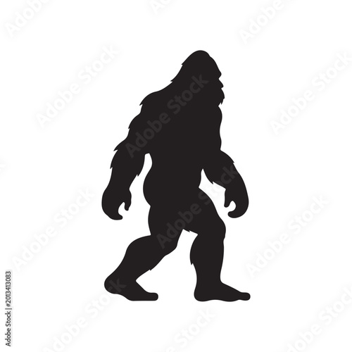 A black silhouette of a bigfoot Yeti vector