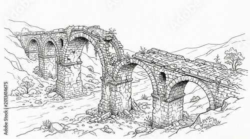 Fotografia Ancient Stone Bridge Illustration.