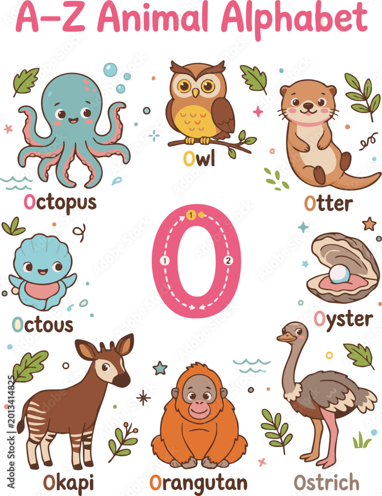 Obraz premium Cute animal alphabet learning illustration for children education
