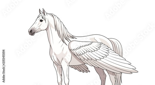 Mythical Pegasus Horse with White Wings, Elegant Creature, Fantasy Animal Illustration