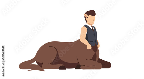 Mythical Centaur Man in Vest and Tie, Relaxed Pose, Isolated on White