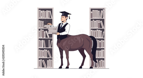 Centaur Librarian with Graduation Cap in Library
