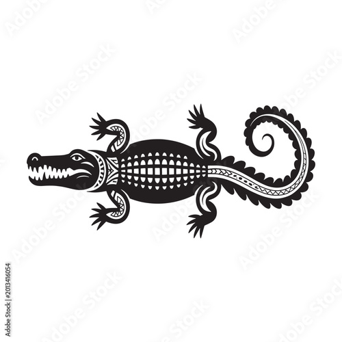 Top view vector illustration of a crocodile with detailed back pattern crocodile alligator silhouette illustration decorative overhead wildlife predator creature stylized isolated artistic