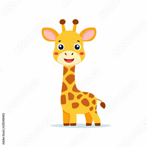 Adorable cartoon baby giraffe smiling in a playful pose