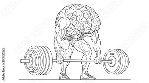 Fotografía Brain Lifting Heavy Weights Symbolizing Mental Strength.