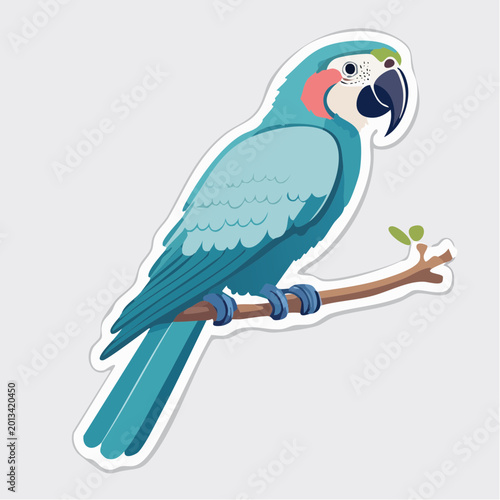 Illustration of a Blue Macaw Parrot Perched on a Branch