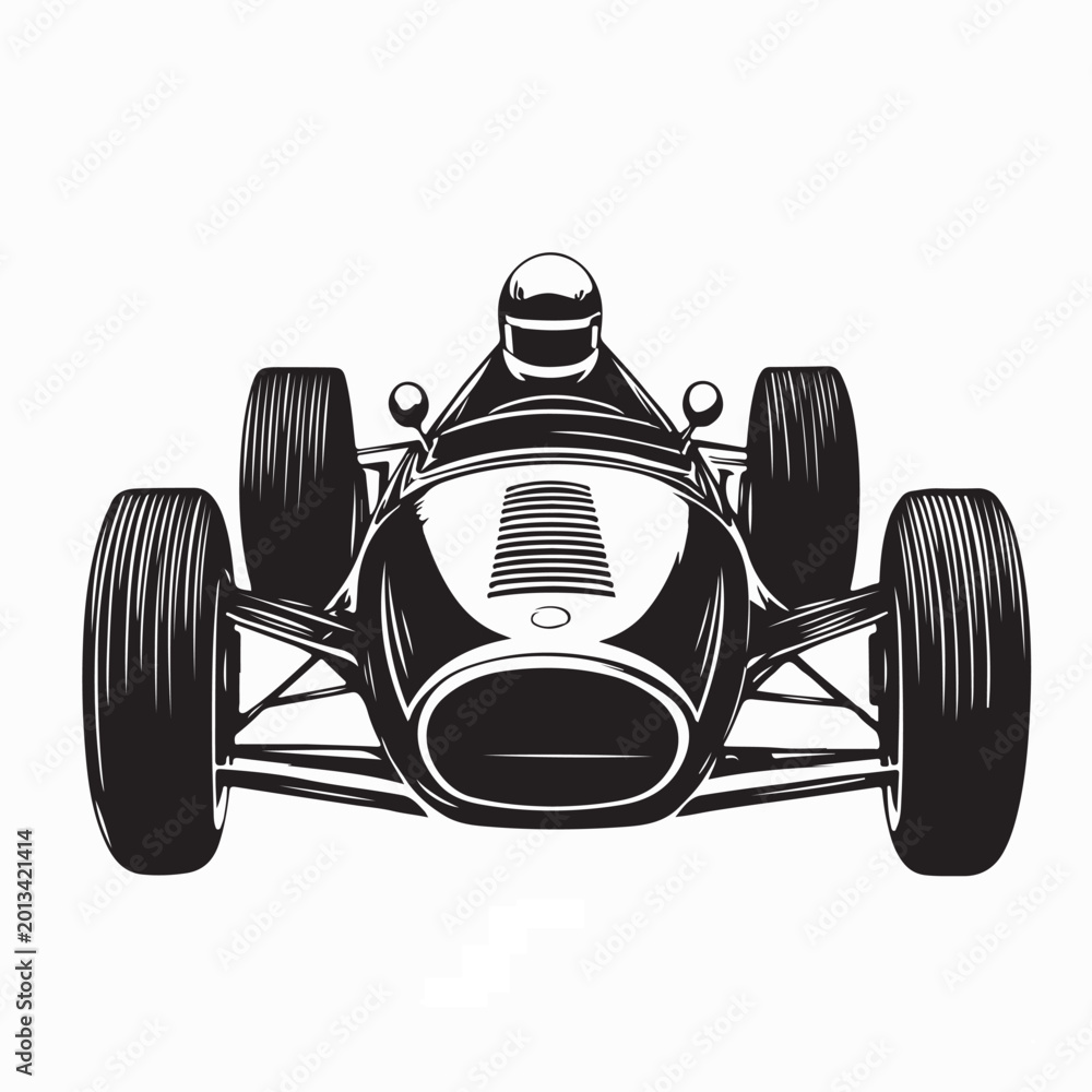 Fototapeta premium Vintage Formula One Racing Car with Driver Vector Illustration
