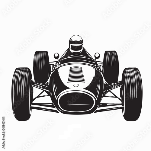 Vintage Formula One Racing Car with Driver Vector Illustration