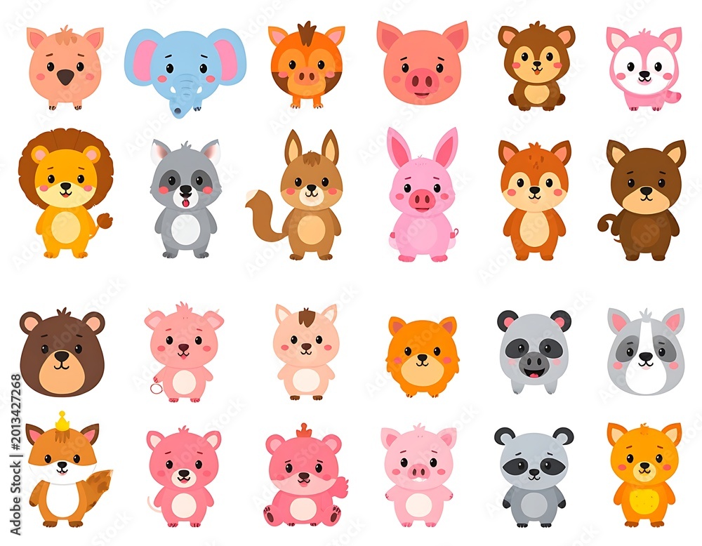 Fototapeta premium A collection of 25 cute cartoon animals