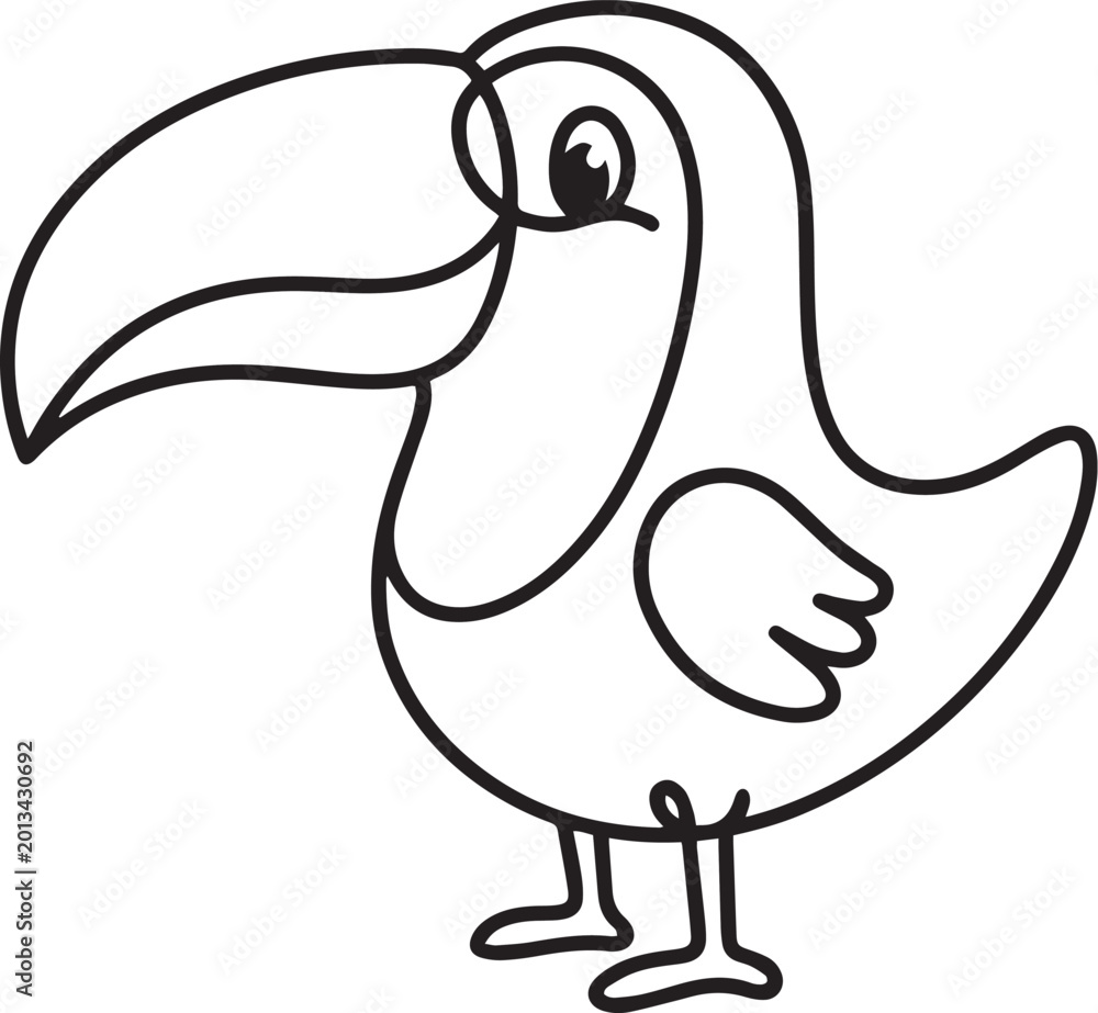 Fototapeta premium Chubby Toucan Bird With Large Beak - Simple Line Art