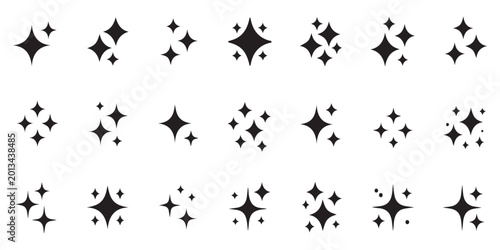 Fotografie Collection of sparkling star icons in various formations, ideal for adding flair and highlighting elements