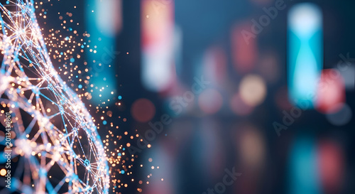 Futuristic network connections cityscape background.