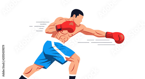 Fotografie Man Wearing Red Boxing Gloves Punching.
