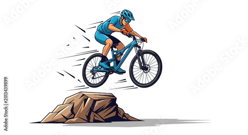Quadro su tela Man riding mountain bike off cliff.