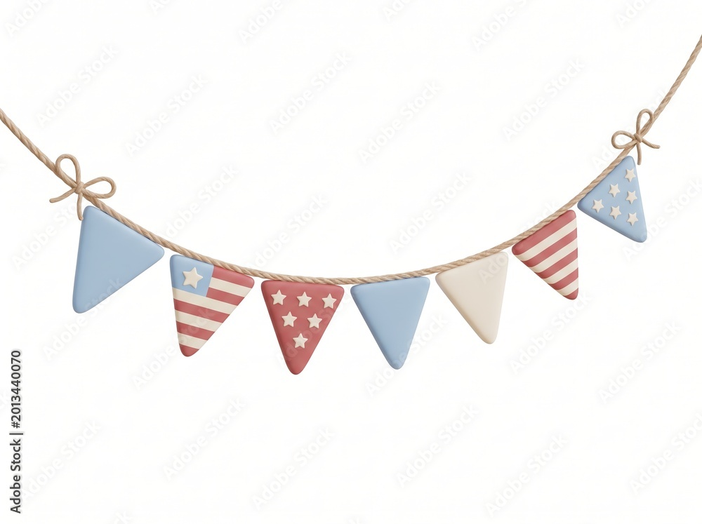 Obraz premium Festive patriotic bunting flags in red, white, and blue, perfect for celebrations and decorations