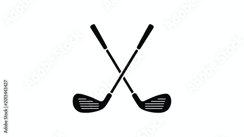 A minimalist black and white logo design of two crossed golf clubs