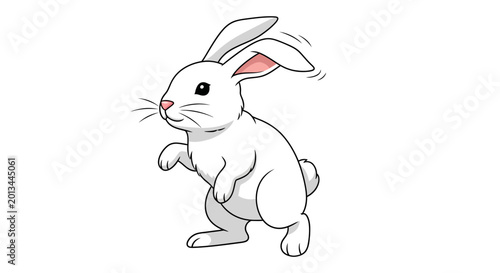 Schilderij op canvas Cute white rabbit standing on legs.