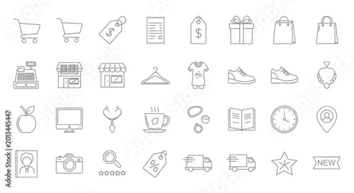 Collection of various shopping icons.