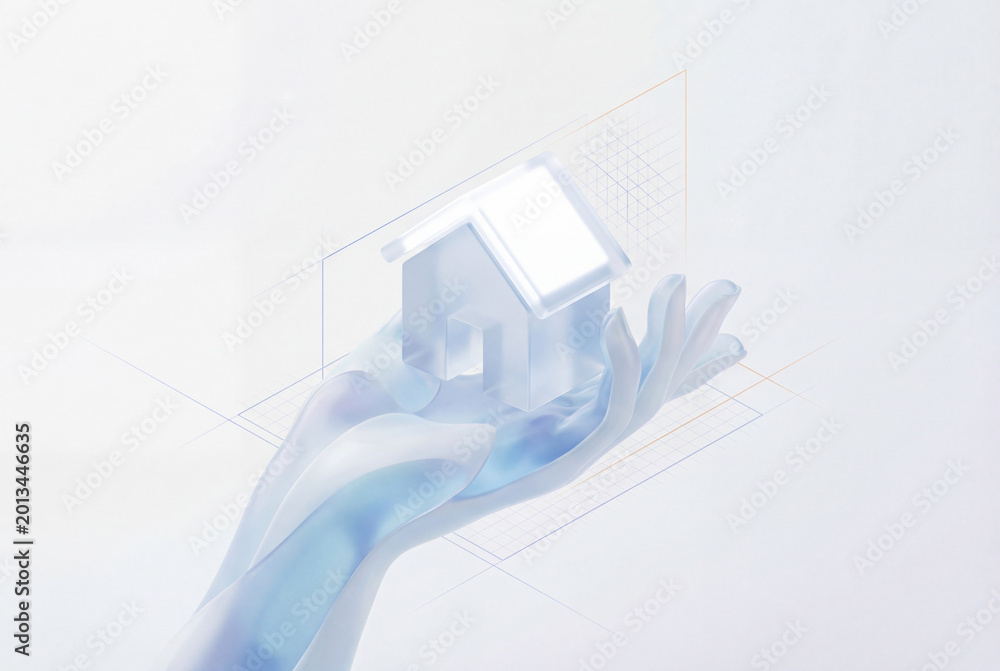Fototapeta premium Abstract hand holding a stylized house icon representing property