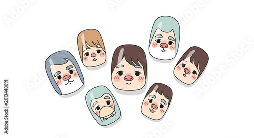 Fotografía Cute Cartoon Faces Representing Different People.
