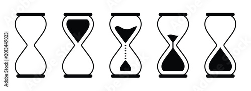 Hourglass icon symbolizing time, deadlines, and countdown on a white background. Aging process, time passing, and retirement symbols. Vector illustration. Eps10.
