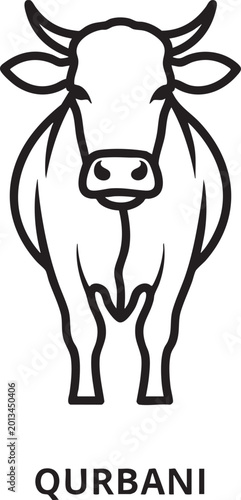 Front view cow illustration with qurbani text livestock sacrifice