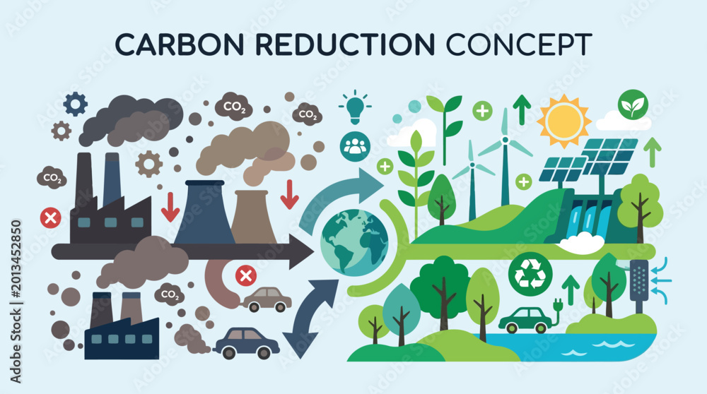 Fototapeta premium Carbon reduction concept with eco friendly symbols.