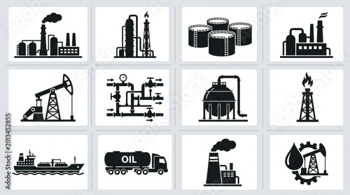 Industrial oil and gas icons set.