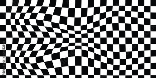 Foto Psychedelic pattern with warped orange and white squares