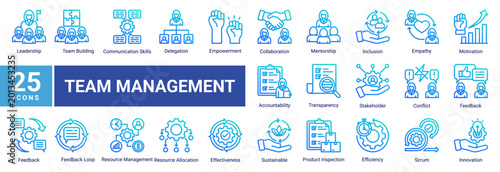 Fotografía Team management icon set featuring leadership,communication,collaboration,and op