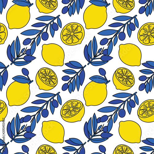 Lemons and Leaves Pattern Illustration.