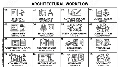 Architectural workflow process design steps.