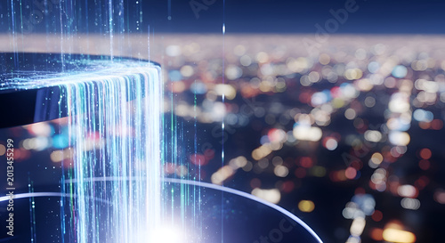 Cityscape with futuristic water flow.