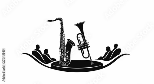 Schilderij op canvas Saxophone and Trumpet Musical Instruments.