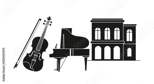 Fotografie Black silhouette of musical instruments.