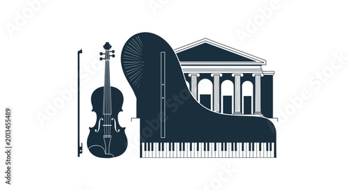 Schilderij op canvas Piano and Violin Musical Instruments.