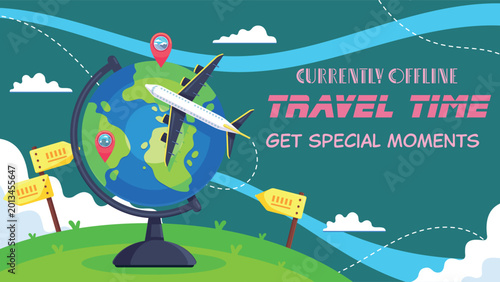 Tableau sur toile World Travel and Summer Vacation Concept Banner with Globe Airplane and Tropical