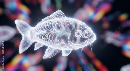 Transparent fish with rainbow background.