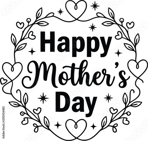 Happy Mothers Day greeting card with floral wreath design vector