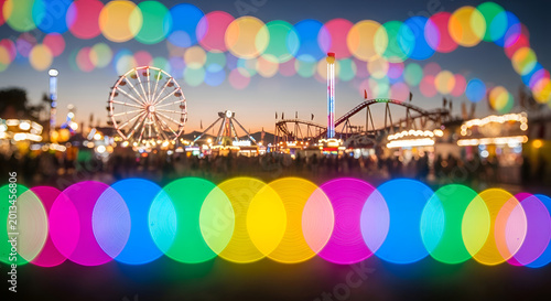Colorful lights at amusement park.