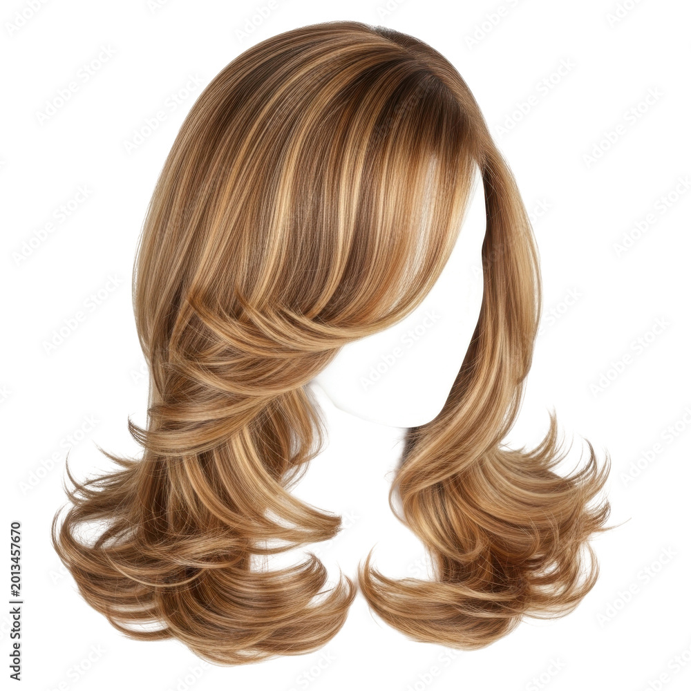 Naklejka premium realistic long wavy blonde hair wig with natural curls isolated on transparent background