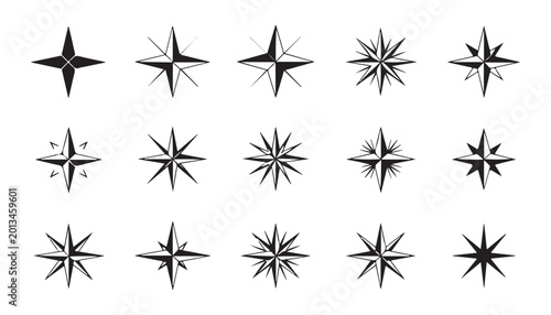 Fotografie Collection of nautical compass and star shapes for navigational mapping and design projects assets