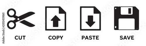 Canvastavla Graphic editor toolbar symbols for cut copy paste and save operations with outlined document designs