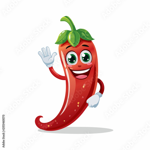 Happy Cartoon Red Chili Pepper Waving Hello